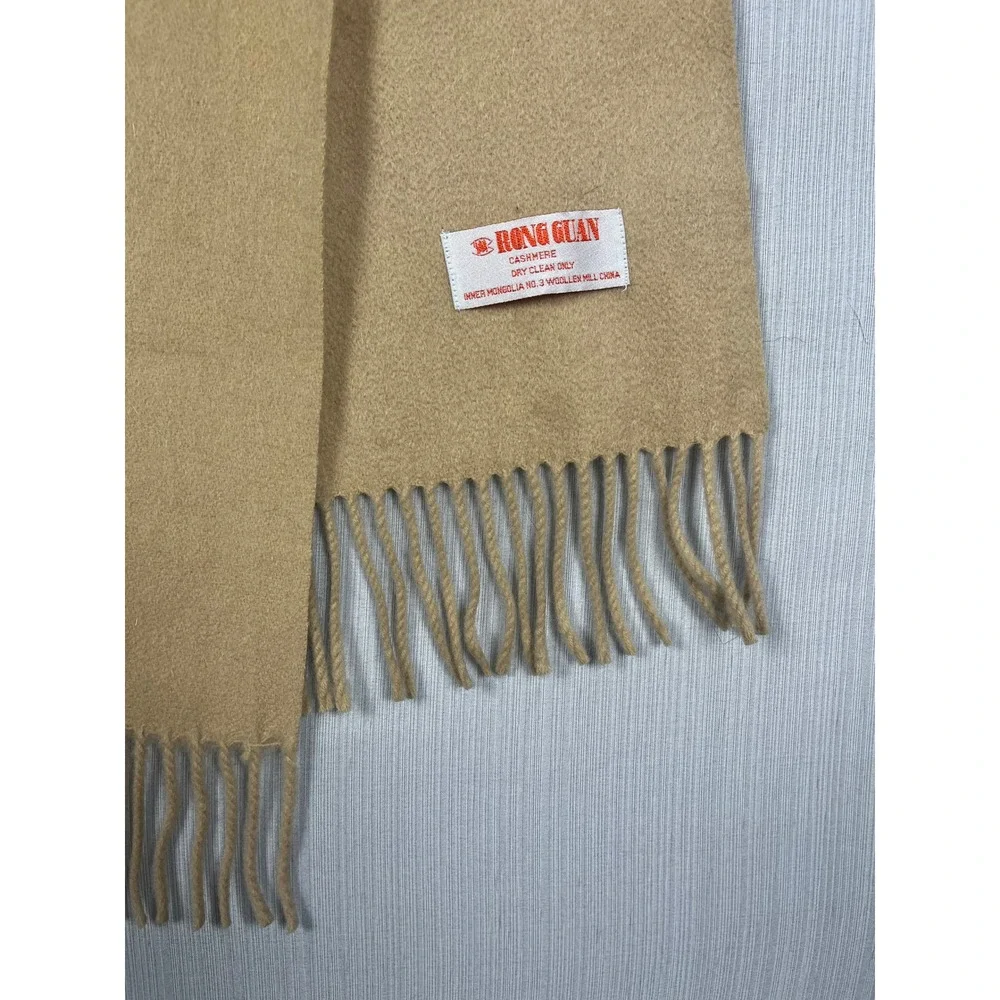 Rong Guan Scarf Womens OS Tan‎ Cashmere Fringe Trim Solid Classic Quiet Luxury